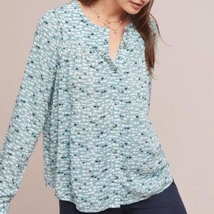 Anthropologie Teal and White Blouse